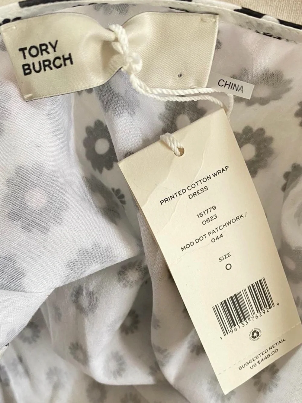 Tory Burch White and Black Floral & Dot Dress